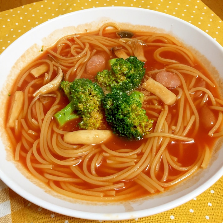 おなべひとつで簡単に!トマトスープスパゲティ♪